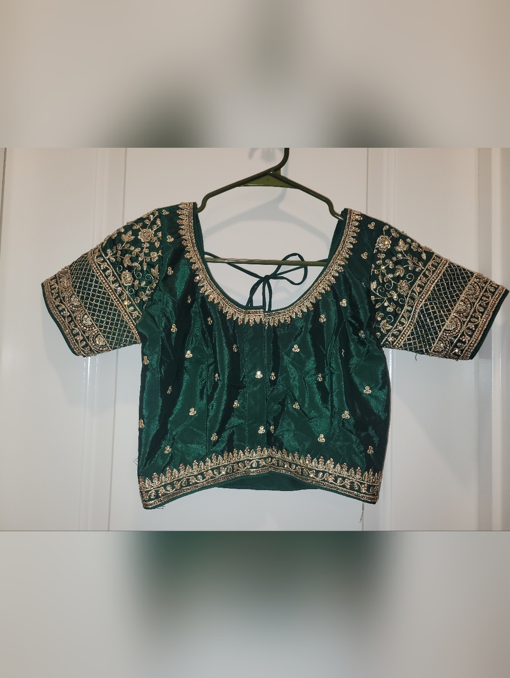 Embroidered Green Silk Blend Women's Blouse